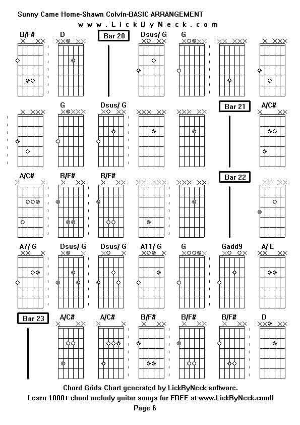 Chord Grids Chart of chord melody fingerstyle guitar song-Sunny Came Home-Shawn Colvin-BASIC ARRANGEMENT,generated by LickByNeck software.